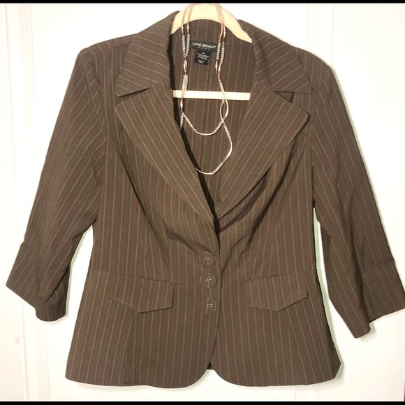 Lane Bryant matching set blazer and cropped pants set brown with stripes 14 - Picture 2 of 10